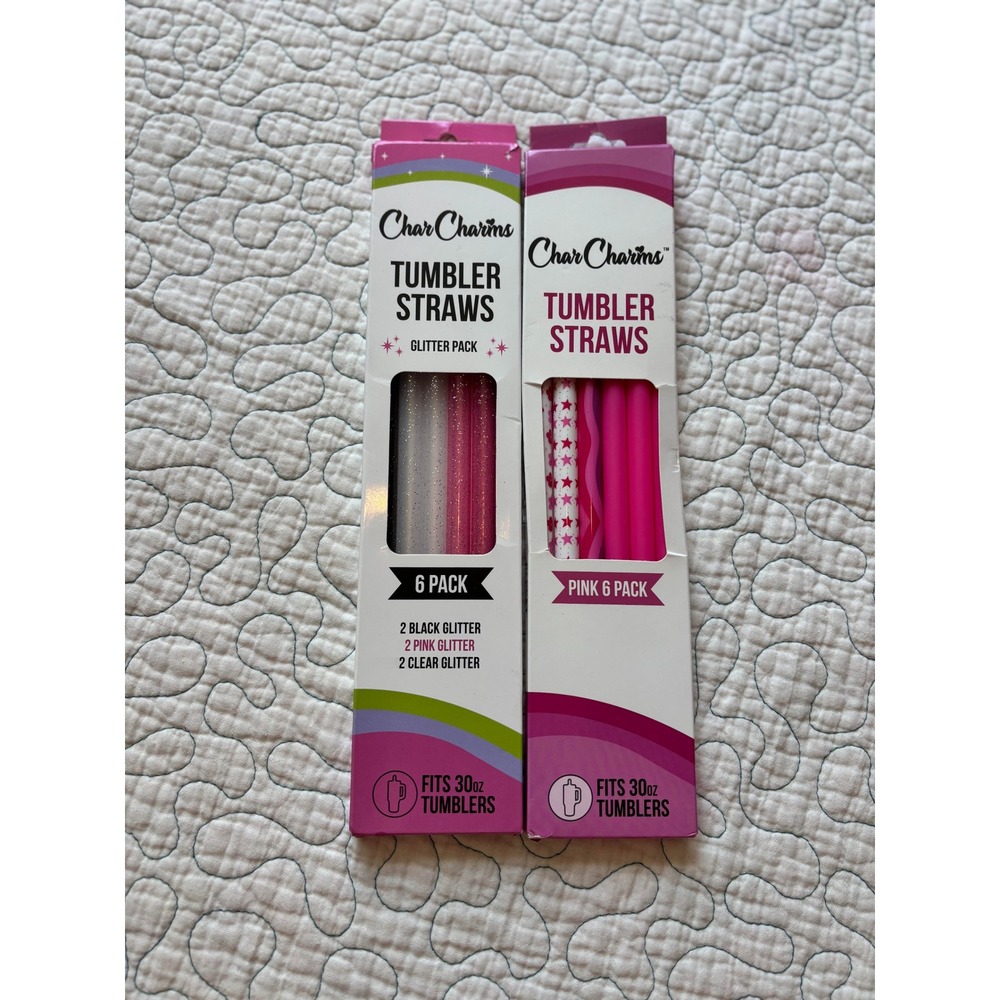CharCharms Reusable Tumbler Straws Pink Glitter Star Fits 30oz Tumblers